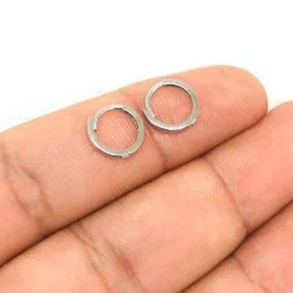 14K White Gold Huggies Hoop Earrings for Womens Mens Dainty Earrings 10x10 Tiny - Picture 1 of 7